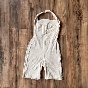 Bo&Tee Cream Halter Neck Fitted Romper – Minimal Stretch One-Piece